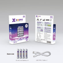 Load image into Gallery viewer, 【XC Series】USB Type-C Rechargeable AA Li-ion Battery (4-Pack)
